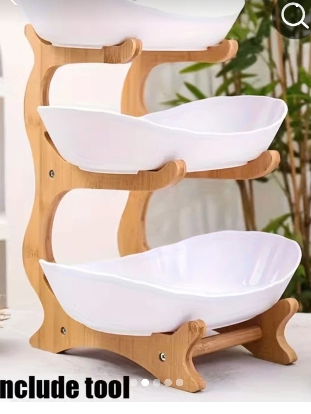 3-Tier Bamboo Stand with White Ceramic Bowls - Home Bath